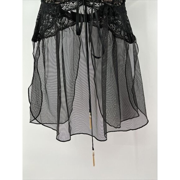 Victorias Secret Black Lace 34C Babydoll Lingerie Gold Accents Chemise 329863093 - Picture 4 of 10